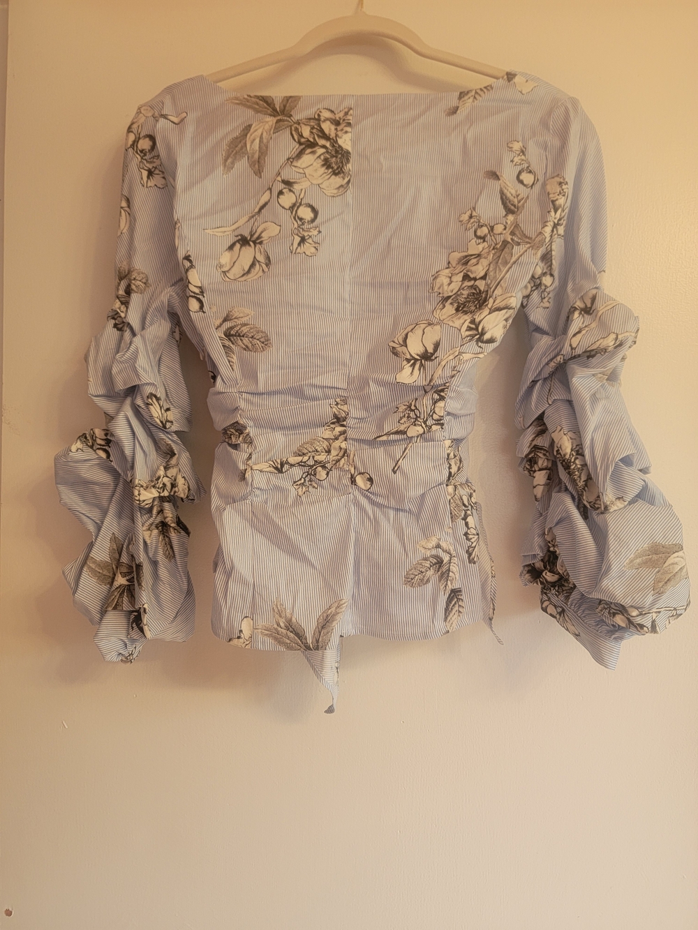WHBM Floral Ruffle Tie-Waist Blouse - Picture 3 of 3